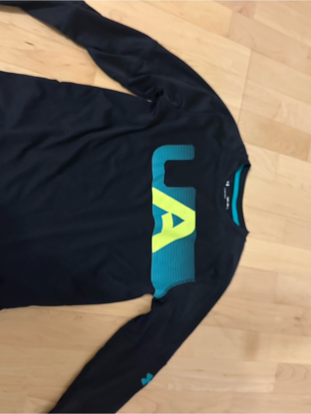 Under Armour Black Long Sleeve Tee with Teal and Neon Yellow Logo